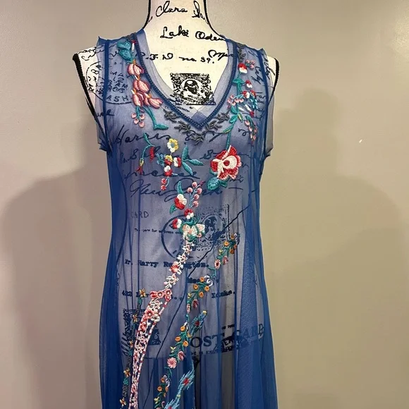 Johnny Was Johnny Was Mazzy Bias Slip Dress Blue Dream - Picture 14 of 16